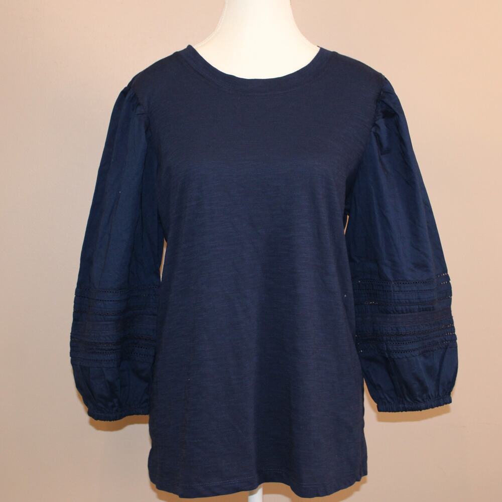 St. Johns Bay Women's Jersey Knit & Cotton w/Eyelet Lace Balloon Sleeve sz L
